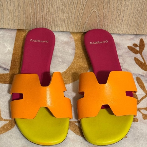 Carrano Shoes - 3/$30 Carrano Nayeli Leather Slide Sandal - Multi-Tangerine